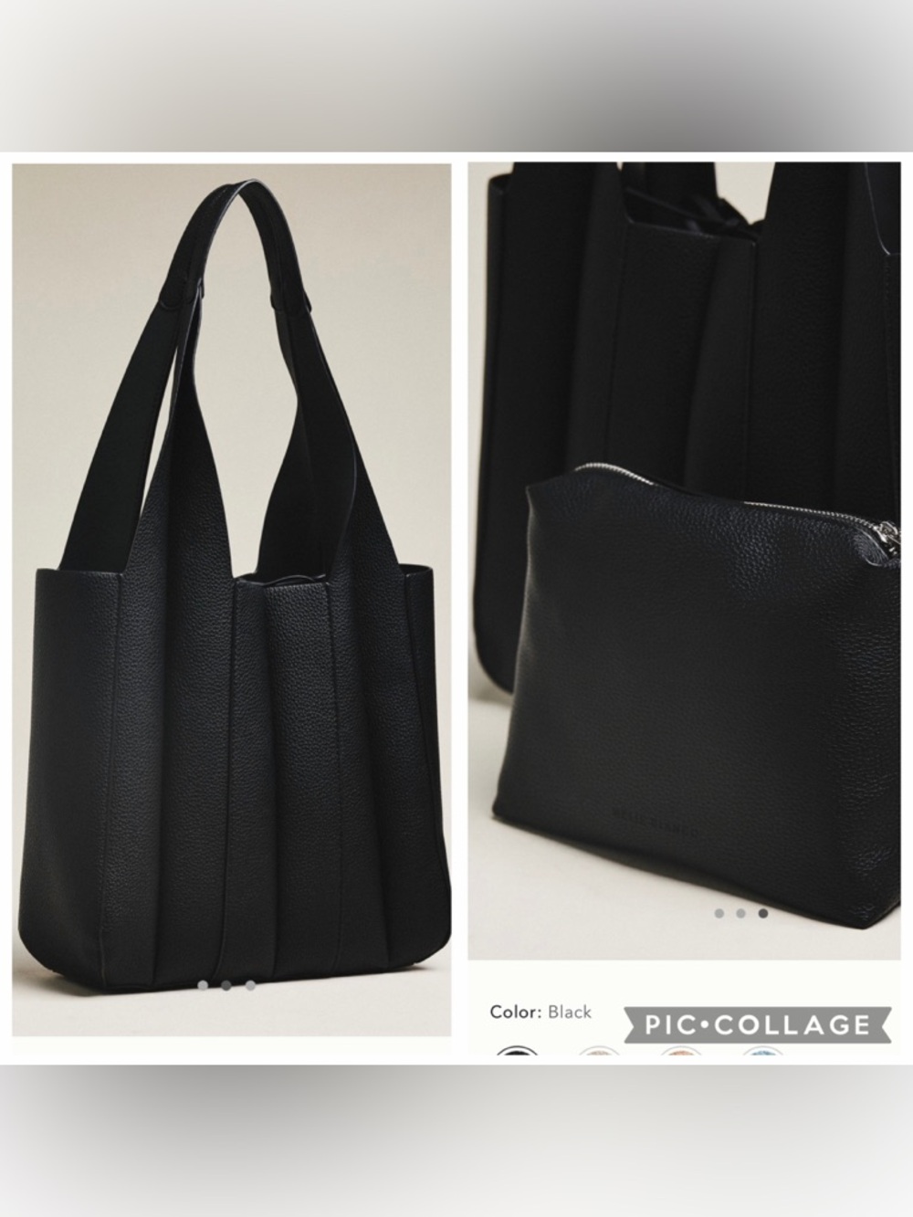 NWT new Anthropologie melie bianco Harper quilted tote bag + pouch black